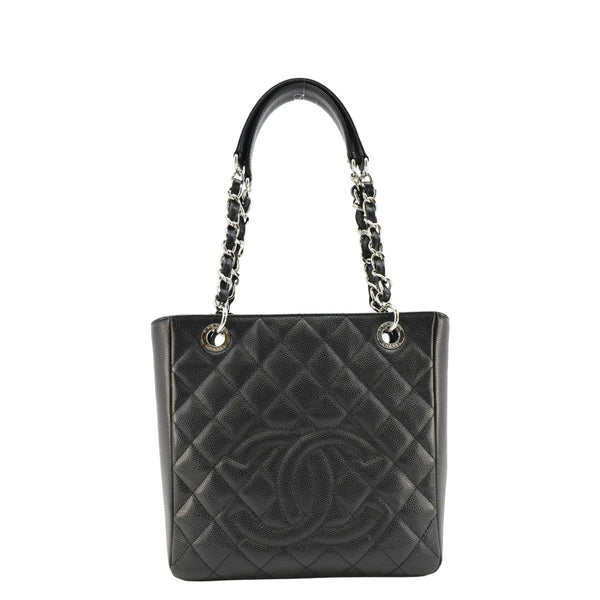 CHANEL PST Petit Quilted Caviar Leather Shopping Tote Bag Black