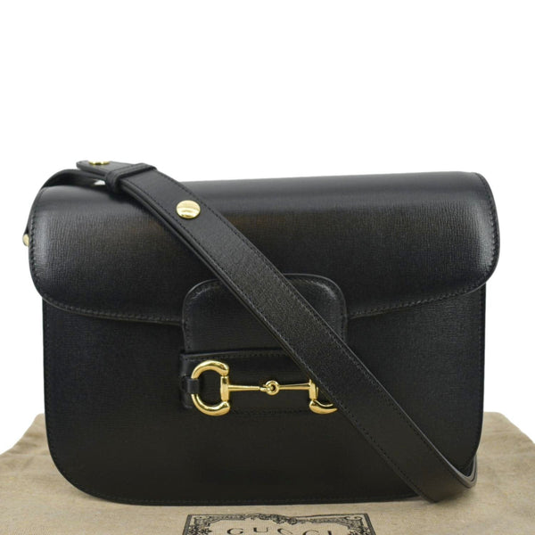 GUCCI Horsebit 1955 Small Leather Shoulder Bag Black 602204