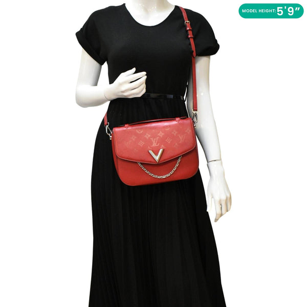 LOUIS VUITTON Very Monogram Leather Messenger Bag Red