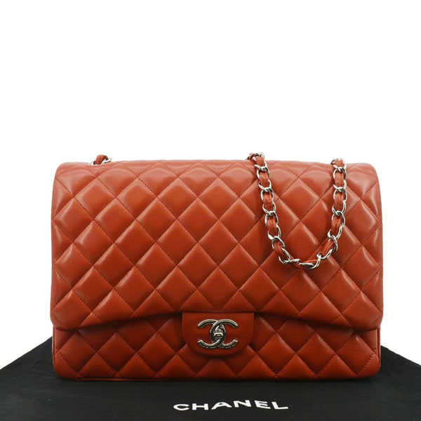 CHANEL Classic Maxi Double Flap Quilted Leather Shoulder Bag Red