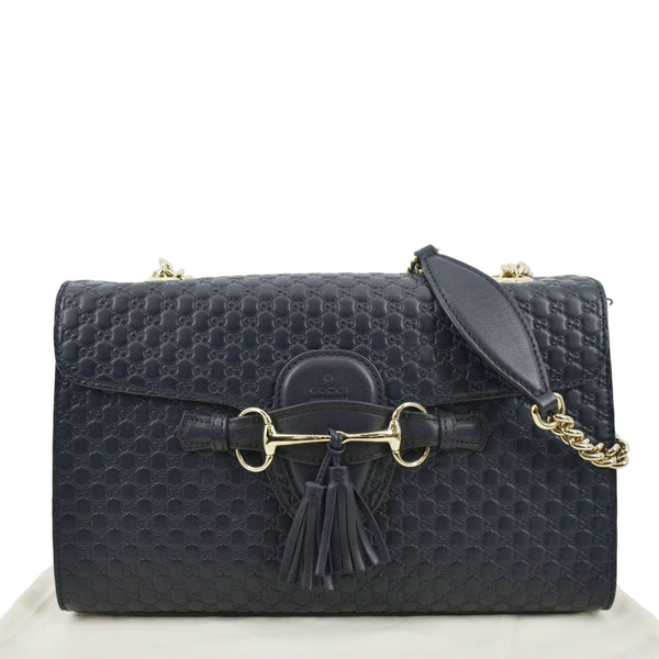 GUCCI Emily Medium GG Leather Chain Shoulder Bag Navy Blue 449635
