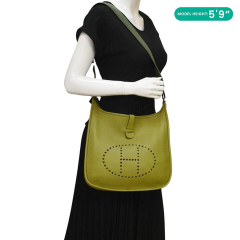 HERMES Evelyne Clemence I GM Leather Crossbody Bag Lime