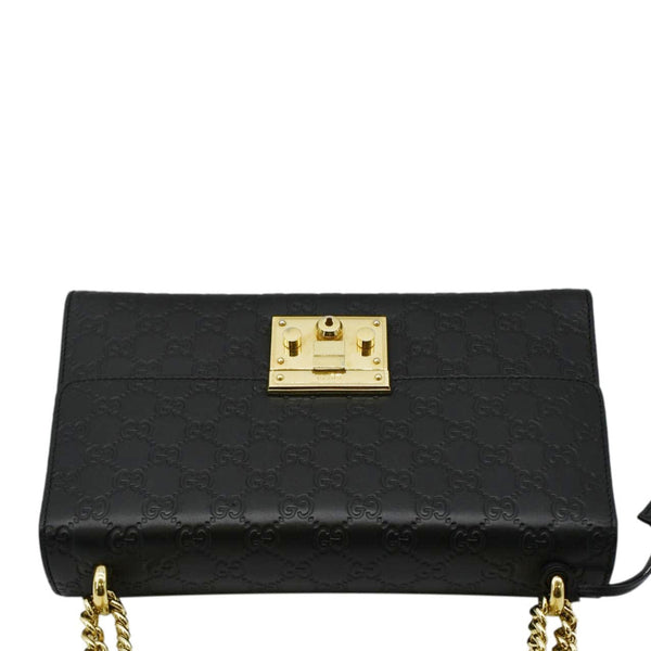 GUCCI Padlock Medium GG Leathrer Chain Shoulder Bag Black 409486