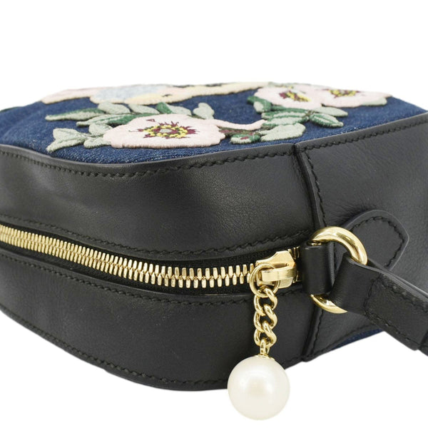 GUCCI Embroidered Denim Camera Crossbody Bag Blue 456547