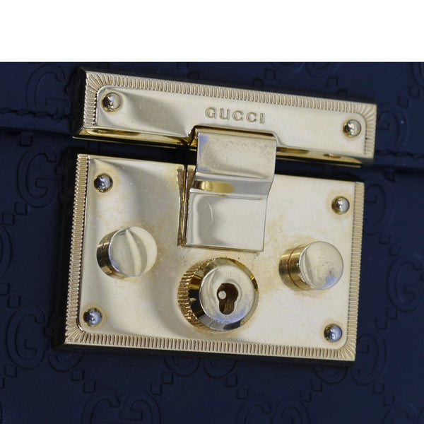 GUCCI Padlock Medium GG Leathrer Chain Shoulder Bag Black 409486