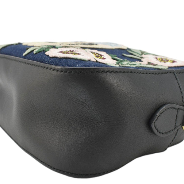 GUCCI Embroidered Denim Camera Crossbody Bag Blue 456547