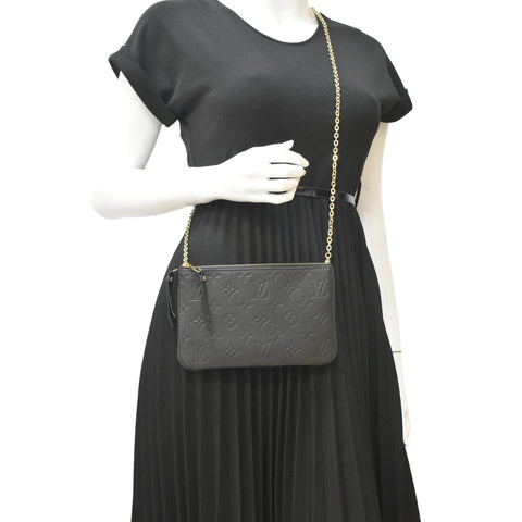LOUIS VUITTON Double Zip Pochette Monogram Empreinte Crossbody Bag Black