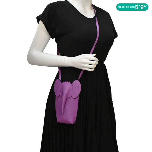 LOEWE Elephant Pocket Pouch Leather Crossbody Bag Purple