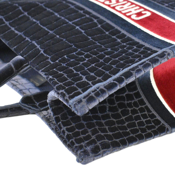 CHRISTIAN DIOR Embossed Velvet Tote Bag Navy upper right corner look