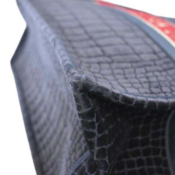 CHRISTIAN DIOR Embossed Velvet Tote Bag Navy lower left corner look