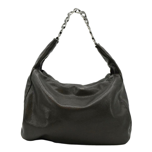 CHANEL CC Caviar Leather Hobo Bag Dark Brown