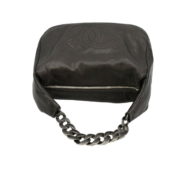 CHANEL CC Caviar Leather Hobo Bag Dark Brown