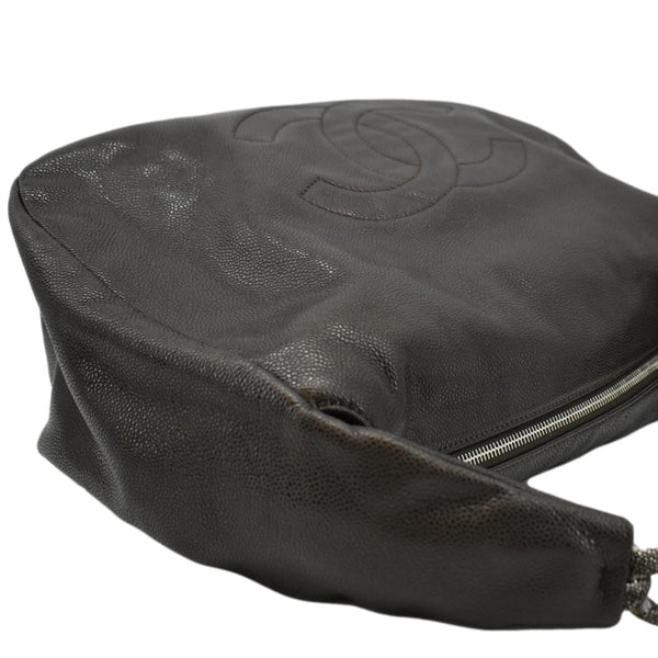 CHANEL CC Caviar Leather Hobo Bag Dark Brown
