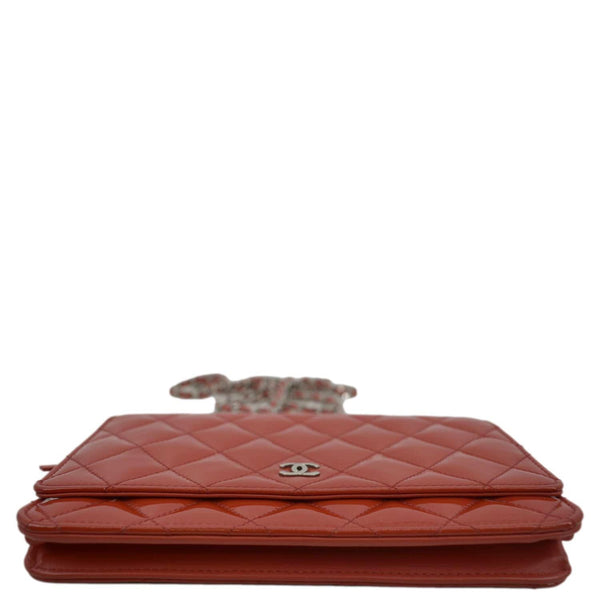 CHANEL WOC Quilted Leather Crossbody Wallet Red Orange