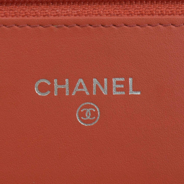 CHANEL WOC Quilted Leather Crossbody Wallet Red Orange