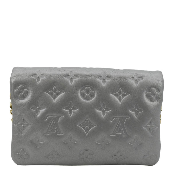 LOUIS VUITTON Coussin Monogram Embossed Leather Pochette Crossbody Bag Grey