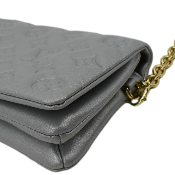 LOUIS VUITTON Coussin Monogram Embossed Leather Pochette Crossbody Bag Grey
