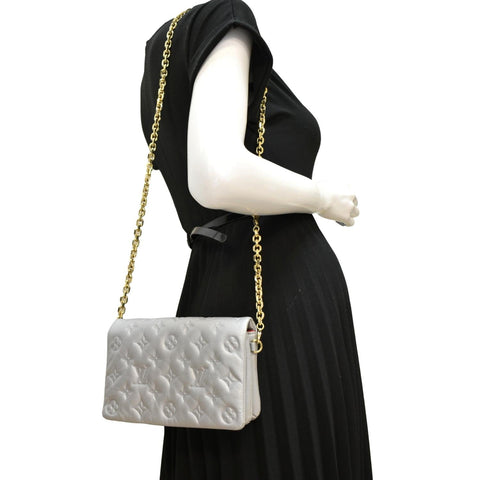 LOUIS VUITTON Coussin Monogram Embossed Leather Pochette Crossbody Bag Grey