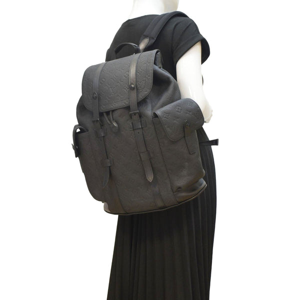 LOUIS VUITTON Christopher PM Monogram Taurillon Leather Backpack Bag Black