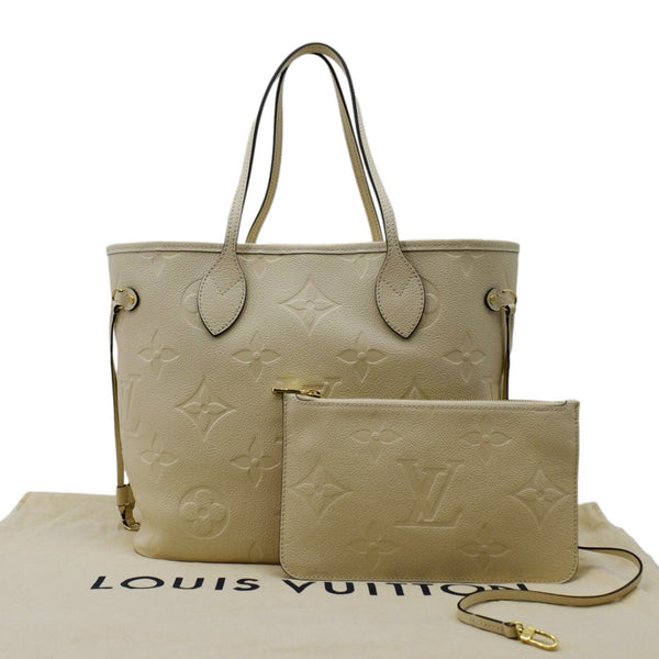 LOUIS VUITTON Neverfull MM Empreinte Leather Tote Shoulder Bag Cream
