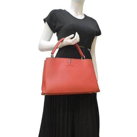 LOUIS VUITTON Capucines MM Taurillon Leather Satchel Bag Red