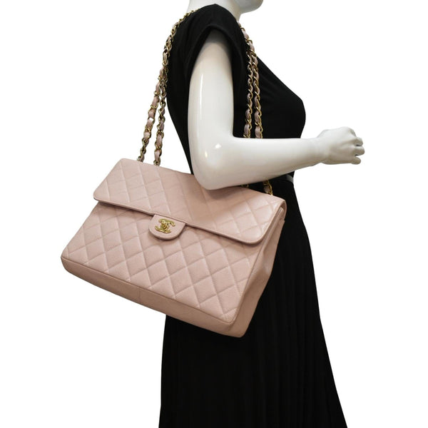 CHANEL Vintage Classic Jumbo Single Flap Caviar Leather Shoulder Bag Dusty Pink