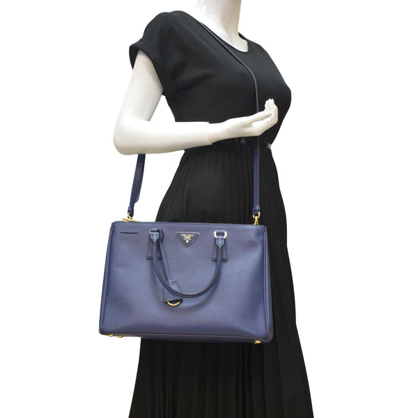 PRADA Galleria Double-Zip small Saffiano Leather Tote Bag Navy Blue