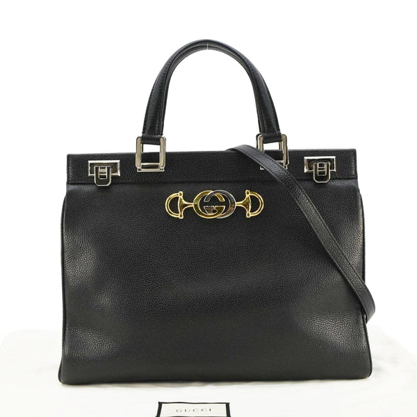 GUCCI Zumi Medium Leather Top Handle Shoulder Bag Black 564714