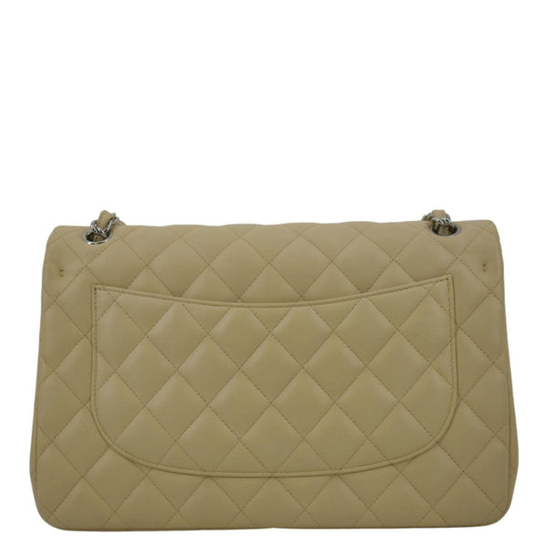 CHANEL Classic Jumbo Double Flap Quilted Leather Shoulder Bag Beige