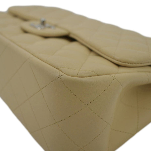 CHANEL Classic Jumbo Double Flap Quilted Leather Shoulder Bag Beige