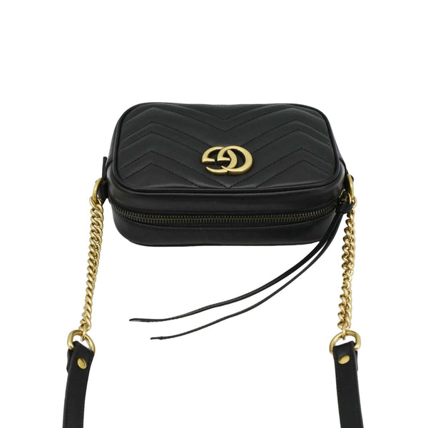 GUCCI GG Marmont Mini Calfskin Crossbody Camera Bag Black upper look