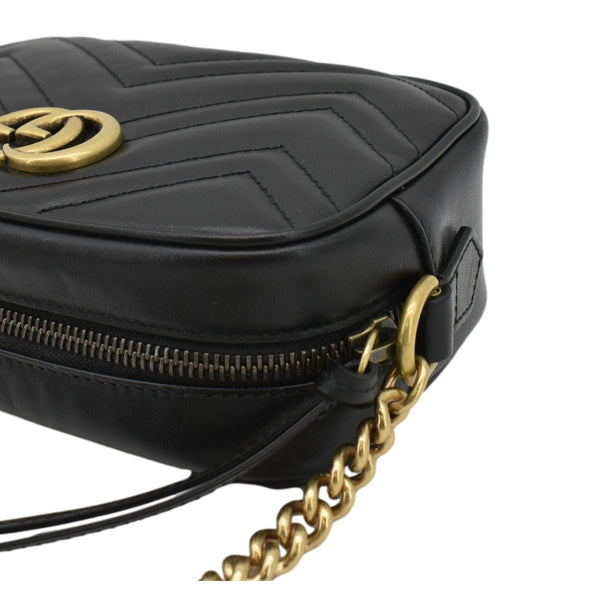 GUCCI GG Marmont Mini Calfskin Matelasse Crossbody Camera Bag Black 634785