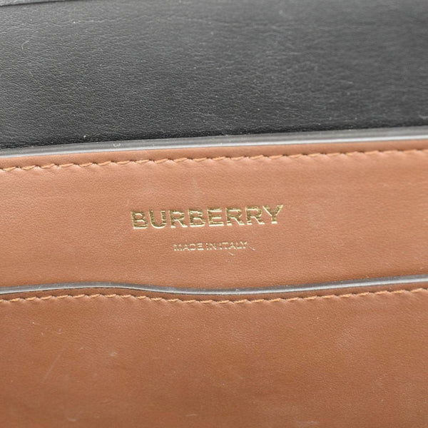 BURBERRY Belted Small Monogram Stripe E-Canvas Tote Shoulder Bag Brown