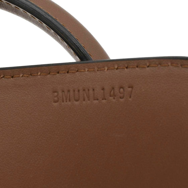 BURBERRY Belted Small Monogram Stripe E-Canvas Tote Shoulder Bag Brown