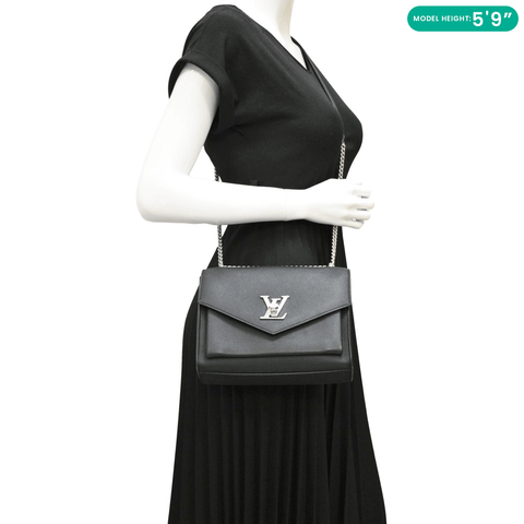 LOUIS VUITTON Mylockme Leather Chain Crossbody Bag Black