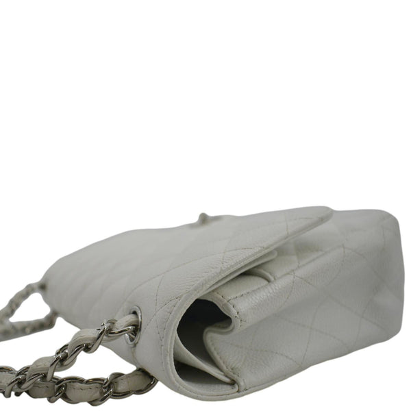 CHANEL Jumbo Double Flap Quilted Caviar Leather Shoulder Bag White