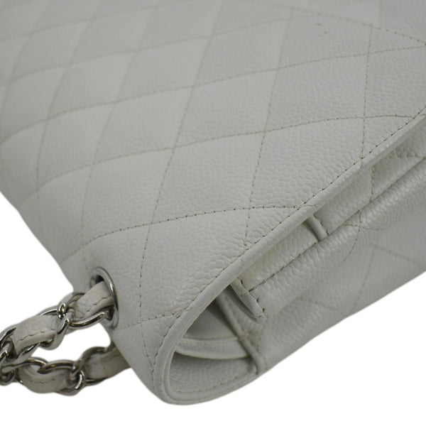 CHANEL Jumbo Double Flap Quilted Caviar Leather Shoulder Bag White