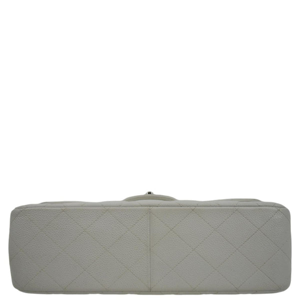CHANEL Jumbo Double Flap Quilted Caviar Leather Shoulder Bag White