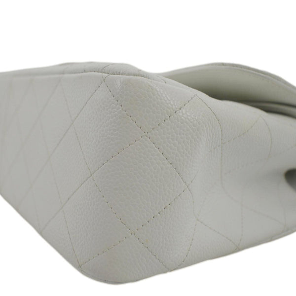 CHANEL Jumbo Double Flap Quilted Caviar Leather Shoulder Bag White