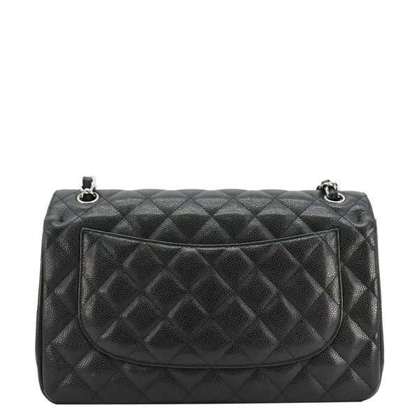 CHANEL Classic Jumbo Double Flap Quilted Caviar Leather Shoulder Bag Black