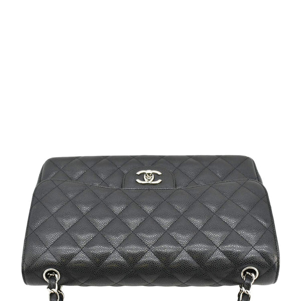 CHANEL Classic Jumbo Double Flap Quilted Caviar Leather Shoulder Bag Black