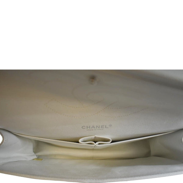 CHANEL Jumbo Double Flap Quilted Caviar Leather Shoulder Bag White