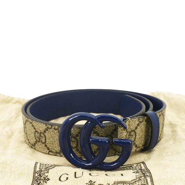 GUCCI GG Buckle Supreme Canvas Leather Belt Size 85.34 Blue 414516