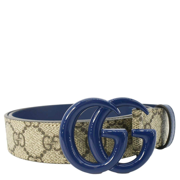 GUCCI GG Buckle Supreme Canvas Leather Belt Size 85.34 Blue 414516