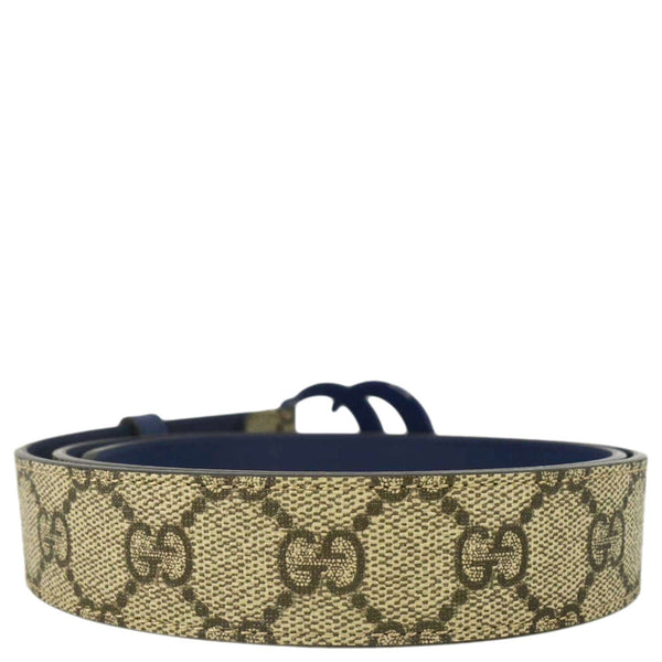 GUCCI GG Buckle Supreme Canvas Leather Belt Size 85.34 Blue 414516