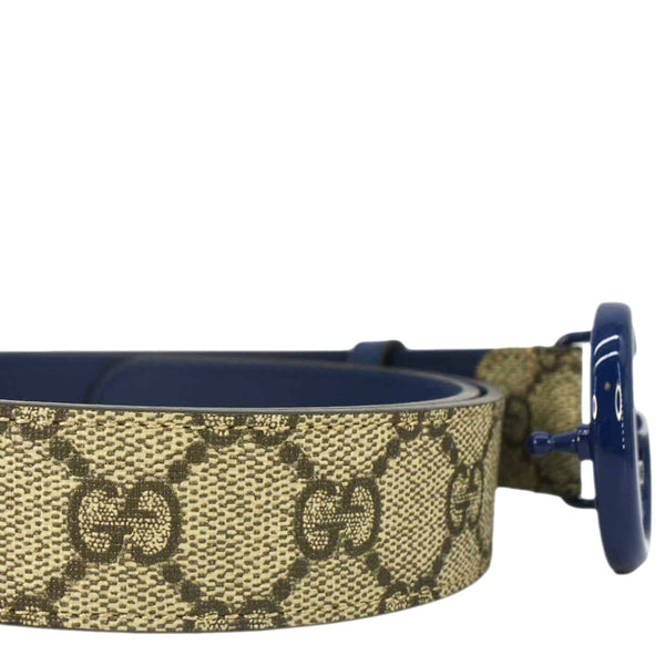 GUCCI GG Buckle Supreme Canvas Leather Belt Size 85.34 Blue 414516