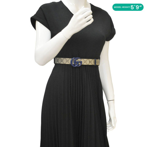 GUCCI GG Buckle Supreme Canvas Leather Belt Size 85.34 Blue 414516