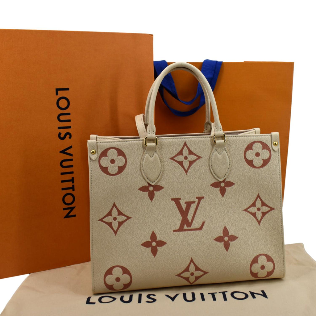 LOUIS VUITTON Onthego MM Giant Monogram Leather Shoulder Bag Bicolor