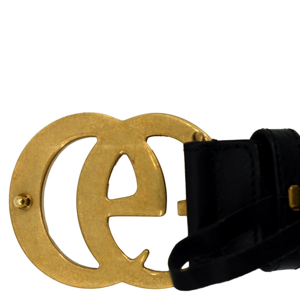GUCCI Double G Buckle Leather Belt Size 90.36 Black 400593