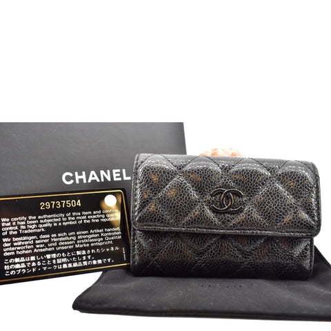 CHANEL CC Flap Caviar Leather Card Holder Black